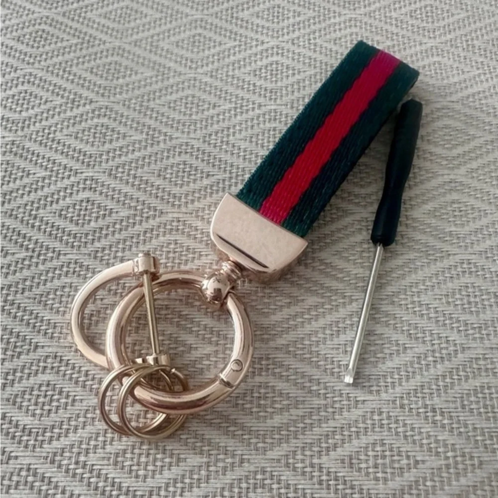 Elegant Gold Buckle Green & Red Keychain with Screwdriver NWT
